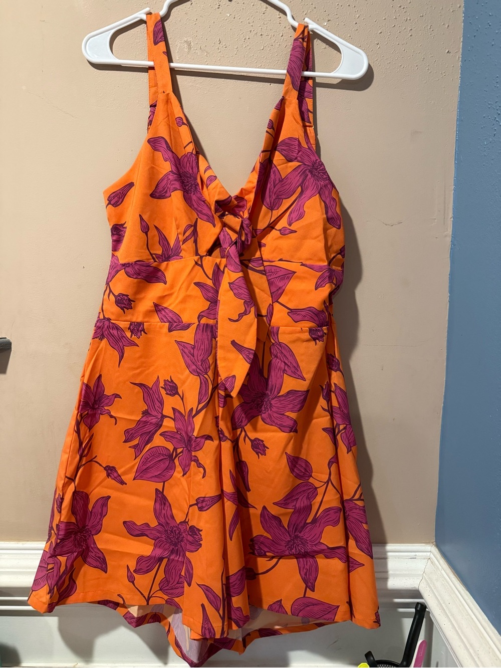 Orange Floral Tie-Front Jumpsuit – Size L
